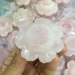 Decorative Figurines Beautiful Natural Rose Quartz Crystal Gemstone Flower Meditation Healing Chakra Handmade Pink Lotus Home Decoration