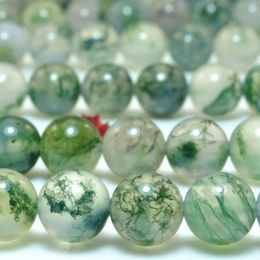 Loose Gemstones Natural Green Moss Agate Smooth Round Beads Wholesale Gemstone Semi Precious Stone Bracelet Necklace Diy Jewellery Making