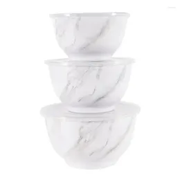 Bowls Melamine Serving Bowl Set With Lids White Marble Print Smiski Plush Kawaii Tableware Wooden Plates Kitchen Dishes Enamel