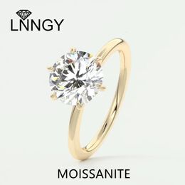 Wedding Rings Lnngy S925 Sterling Silver Solitaire Ring for Women Exquisite Flush Stacking Round Wedding Bands Jewelry Accessories 231114