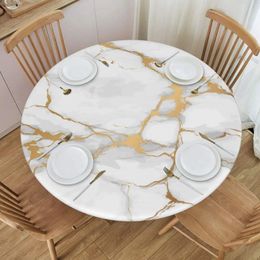 Table Cloth White Marble Print Round Tablecloth Elastic Edged Round Fitted Table Cover Waterproof Table Clothes for Dining Table Outdoor 231115