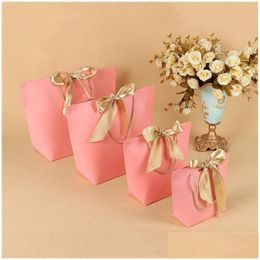 Packing Bags Wholesale 5 Colors Paper Gift Bag Boutique Clothes Packaging Cardboard Package Shop Bags For Present Wrap With Handle Dro Dhkd1