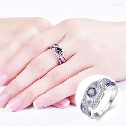 With Side Stones 2023 Arrival 1PC Crystal Colours Allergy Free Oval Heart Cut Design Multicolor Silver Korean Purple White Rings