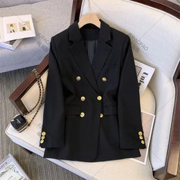 Womens Suits Blazers Black KhakiFashion for Women Jackets Spring Summer Office Ladies Long Coats Notched Double Breasted Outerwear 231115