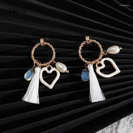 Dangle Earrings Enamel Love Heart Pearls Beads White Tassel Drop For Women Valentine's Day Girl Gift Wholesale
