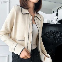 Women's Down Parkas New Tweed Clashing Knit Trim Pearl Button Lapel Collar Classic Cardigan 2023 Women Coat Free Shipping French Pairs Label Band S zln231115