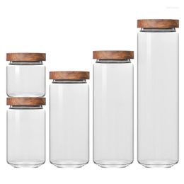 Storage Bottles 5pcs Glass Airtight Canister Clear Jars Cereal Container Food Coffee Beans Tea Jar Can With Wood Lids Organiser