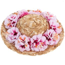 Dog Apparel Floral Decorations Straw Hat Chinchilla Flowers Pet Woven Summer Accessories For Dogs