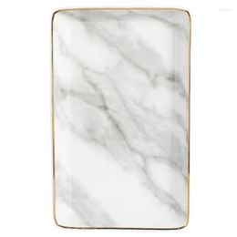 Jewelry Pouches Ceramic Storage Tray Nordic Style Rectangular Marble Pattern Practical Decoration Display Gray