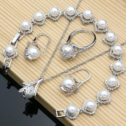 Wedding Jewellery Sets Bride Pearl Silver 925 Jewellery Sets Wedding Charm Topaz Birthstone Beads Bracelet Open Ring Necklaces Earrings Fashion Love Gift 231115