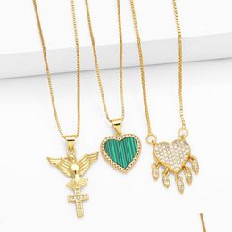 Pendant Necklaces New Arrival Zircon Heart Necklaces For Women Copper Gold Plated Caduceus Necklace Simple Fashion Jewelry Drop Delive Dhuel