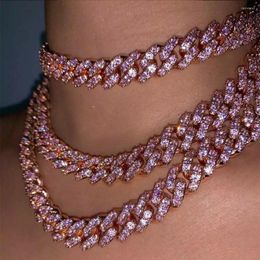 Chains Luxury Iced Out Rhinestone Cuban Chain Necklace Pink Blue Bling Crystal Rapper Choker For Men Women Hip Hop Jewelry