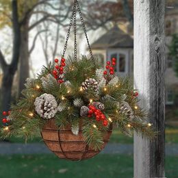 Decorative Flowers Christmas Hanging Basket Artificial Garland Decoration Wreath Xmas Sling LED Lights Festive Gift Year 2023 Navidad