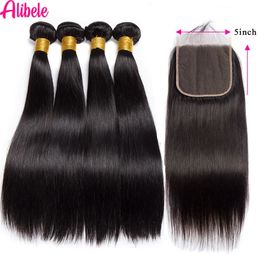 Synthetic s Alibele 5x5 HD Lace Clre With Bundles Peruvian Straight 1030 Inch Long Human Hair Weave 4x4Lace 231114