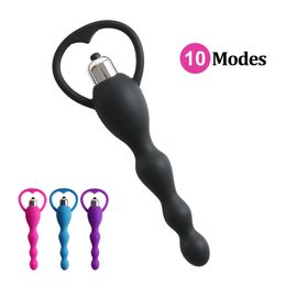 Anal Toys 10 Modes Vibrating Plug Prostate Massage Soft Beads Butt Vibrators Sex for Couples Silicone Adult 231114