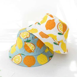 Wide Brim Hats Lemon Print Children Bucket Hat Kids Anti-UV Beach Sun Protect Summer Sunscreen Panama Hats Outdoor Fisherman Cap for Boys Girls AA230414