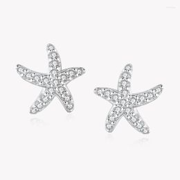 Stud Earrings Sole Memory Shiny Natural Zircon Starfish Cute Mini Sweet Fresh Literature Silver Colour Fashion Female SEA523