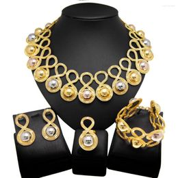Necklace Earrings Set Nigerian Women Wedding Jewelry Two Tone Plating 24K Brazilian Gold Style For Festive Banquet Occasions SYHOL