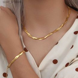 Chain Gold Chain Necklace Bracelets Set Wholesale Stainless Steel Jewellery For Women Girl Plated Waterproof Braided New HerringboneL231115