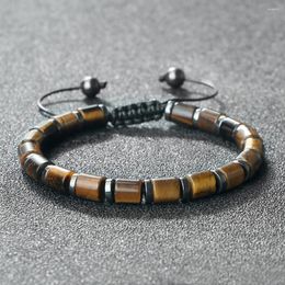 Link Bracelets Handmade 6 6mm Cylindrical Bead Woven Trendy For Women Men Classic Adjustable Bracelet Lucky Prayer Tiger Eye Jewelrys