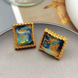 Stud Earrings Original Design Enamel Earrings. Plated With 18K Gold. High Quality Vintage Women's Luxury Jewellery Holiday Gift