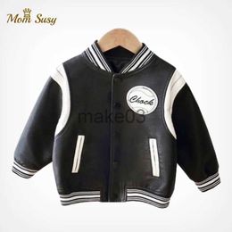 Jackets Fashion Baby Boy PU Leather Baseball Jacket Spring Autumn Toddler Kids Thick Faux Leather Coat Sport Outwear Clothes 1-7Y J231115