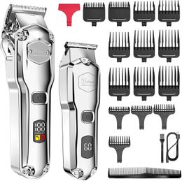 Hair Trimmer All Metal Mens Professional Clipper LCD For Men Barber Shop Powerful Finishing Beard Cutter Machine 231115