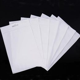100PCS/ Lot White Clear Zipper Plastic Package Bags With Zipper Self Sealed Transparent Zip Poly Packaging Bag Hang Hole 11 Sizes Wxltx