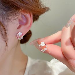 Stud Earrings Lovelink Korean Colourful Zircon Flower For Women Sweet Floral Imitation Pearl Round Girl Accessory