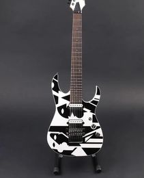 Custom 7 Strings JPM Picasso P7 John Petrucci White Black Electric Guitar Floyd Rose Tremolo Bridge Whammy Bar Locking Nut Black Hardware