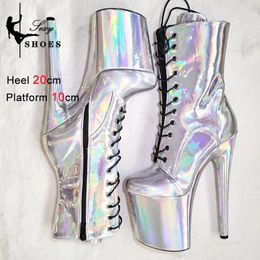 Boots Discoloration Ultral High Heels 20cm 8Inch Sexy Women Ankle Catwalk Platform Pole Dance Stripper Party Dress Shoes 231115