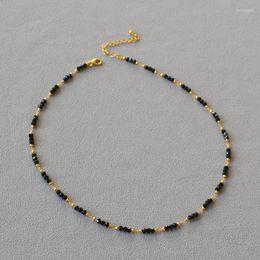 Chains French Niche Vintage Elegance Black Spinel Spacer Hand-beaded Stylish Literary Necklace Collarbone Chain