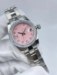 Top quality New Ladies Pink Diamond Watch 28mm Automatic Mechanical Stainless Steel Case Strap wristwatch