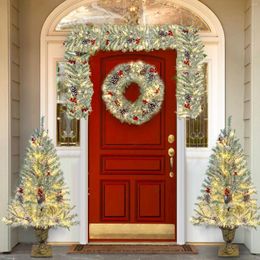 Decorative Flowers Pre-lit Xmas Tree Artificial Christmas 4-Piece Set Garland Wreath And Of 2 Entrance Trees X-mas