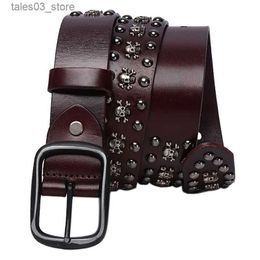 Belts 3.8CM Cowboy Belt Cowskin Genuine Leather Belt Metal Punk Rivet Jeans Belts For Men Ceinture Homme Cinturones Hombre Q231115