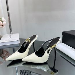 Dress Shoes Women Slingback Pump Sandals High Heels 90mm Pointed Toes Brushed Leather Pumps Fashion Womens Designer Wedding Party EU 35-42