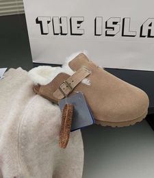 Slippers Fur Shearling Suede Boston Clogs Women Sandal Designer Shoes Slip On Flat Mule Wool Fluff Cork Slides Fashion Leather Bag Heads2 anti-slip