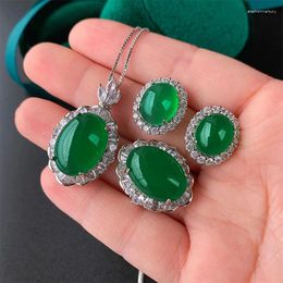 Necklace Earrings Set Jewellery Sparkling Fluorescent Dan Shaped Green Chalcedony Light Body Jade Pendant Three Piece Main 13 18-10 12