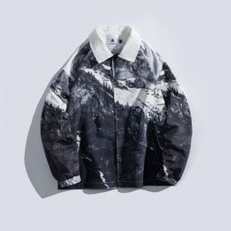 Men's Jackets 2023 Summer Korean Retro Original Snow Mountain Japanese Cotton Pocket Graffiti Printing Casual Jacket M-XL