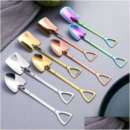 Spoons Mini Shovel Spoons Sier Gold Coffee Stainless Steel For Dessert Ice Cream Wedding Party Teaspoons Drop Delivery Home Garden Kit Dhaqz