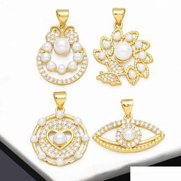 Charms Pearl Butterfly Pendant For Necklace Copper Gold Plated Cz Heart Evil Eye Jewellery Making Supplies Wholesale Pdtb152 Drop Delive Dhhbp