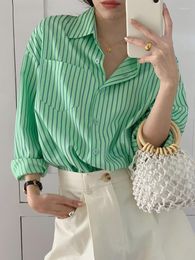 Women's Blouses Striped Shirts For Women 2023 Korean Fashion Turn Down Collar Long Sleeve Oversized Blouse Office Ladies Casual Top