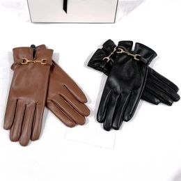 Leather Gloves Designer Gloves Five Fingers Warm Winter Gloves for Women Black Autumn and Winter Fleece Outdoor Leather Gloves Black Gloves Brown Gloves