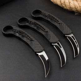 Top Quality AUTO Tactical Karambit Claw Knife 440C Black Two-tone Blade Zn-al Alloy/Carbon Fibre Handle Outdoor Survival Knives With Nylon Sheath