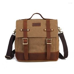 Briefcases 2023 European And American Vintage Canvas Bag Single Shoulder Men's Portable Briefcase Large Capacity Messenger