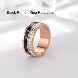 Good Lucky Black Roman Circle Rose Gold Ring with Square Cubic Zircon