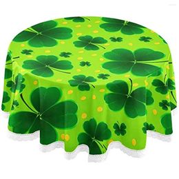 Table Cloth Happy St.Patrick Day Shamrock Round Tablecloth Golden Coin Green Clover Floral Cover Mat Lace Washable Polyester 60"