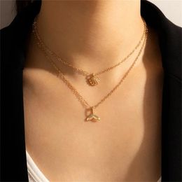 Pendant Necklaces 2023 Fashion Gold Plated Simple Chain Dolphin Tail Beach Shell Necklace For Women Female Vintage Boho Multilevel Jewellery