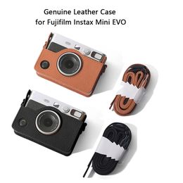 Camera bag accessories Genuine Retro Leather Case for Fujifilm Instax Mini EVO Instant Camera Storage Bag Soft Protective Shell with Shoulder Strap 231114