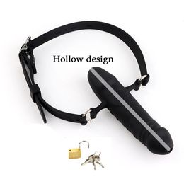 Adult Toys Double-Ended Dildos Mouth Gag Dildo Oral Fixation Harness Bondage Leather Strap On Sex Toys Penis Plug Silicone For Couple Women 231115